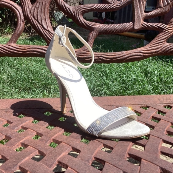 💋Aldo Laniel Silver Rhinestone Open Toe Ankle Strap Heels/Sandals - Picture 2 of 9